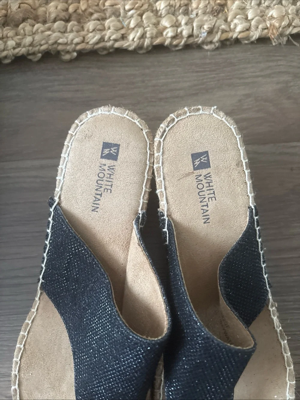 Mountain Lake Black Espadrille Thong Sandals with Flower Accent